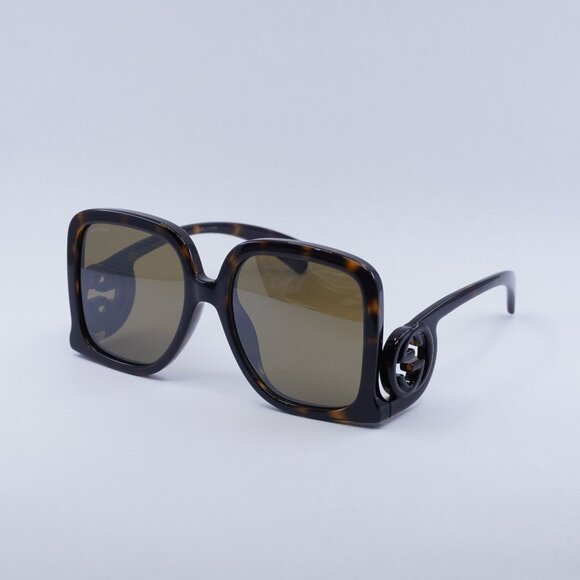 Gucci GG1326S 007 Sunglasses Dark Havana Square Frame, Brown Mirror Lenses - Picture 1 of 11